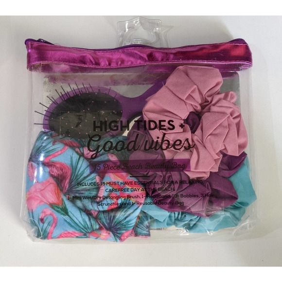 High tides good vibes flamingo beach beauty bag wet dry detangling brush hair - Picture 1 of 3